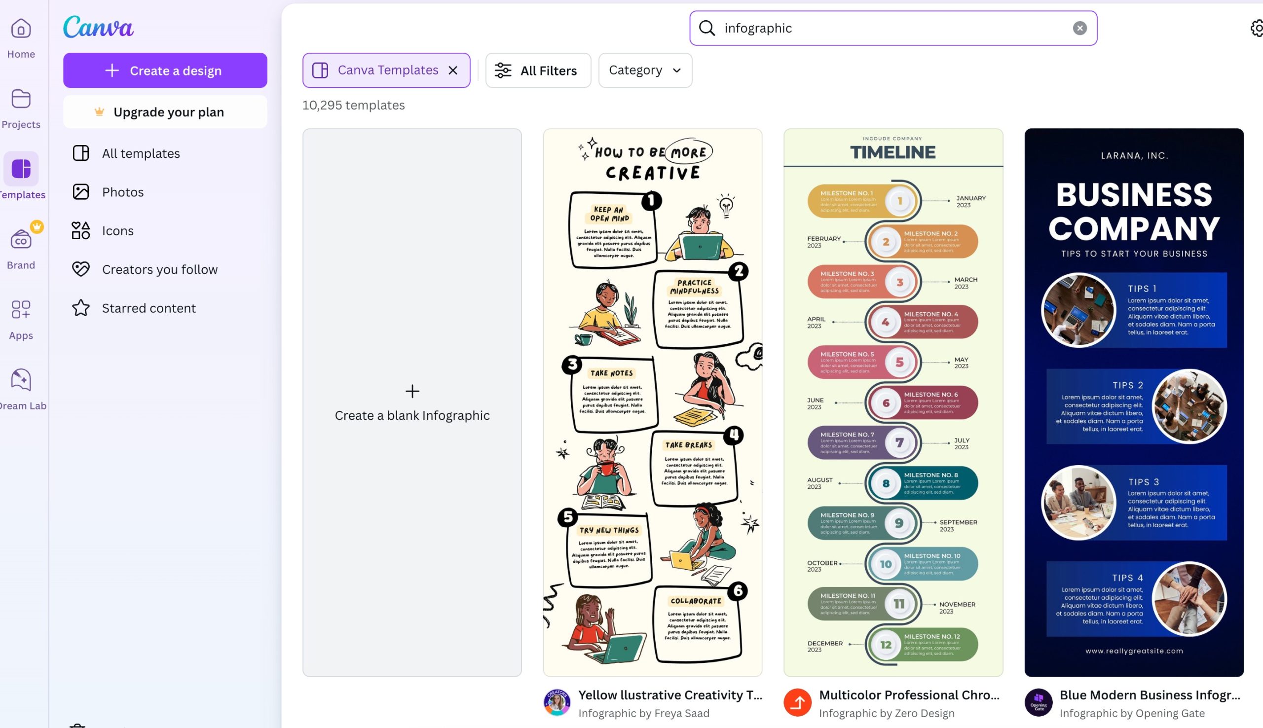 Choose infographic in Canva