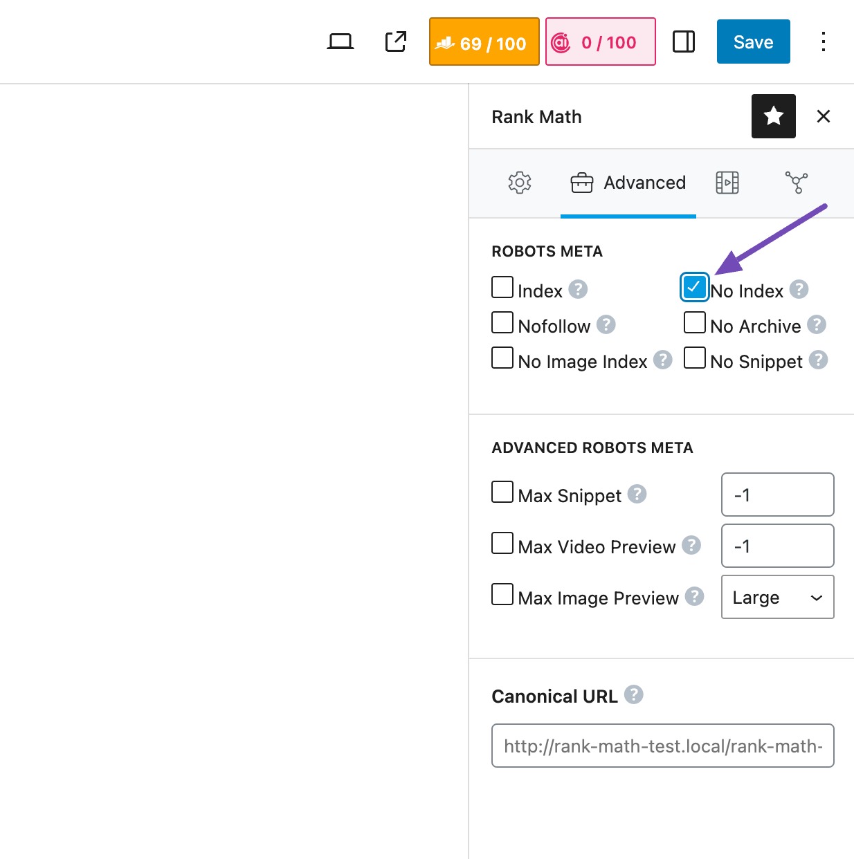 check the Rank Math noindex option