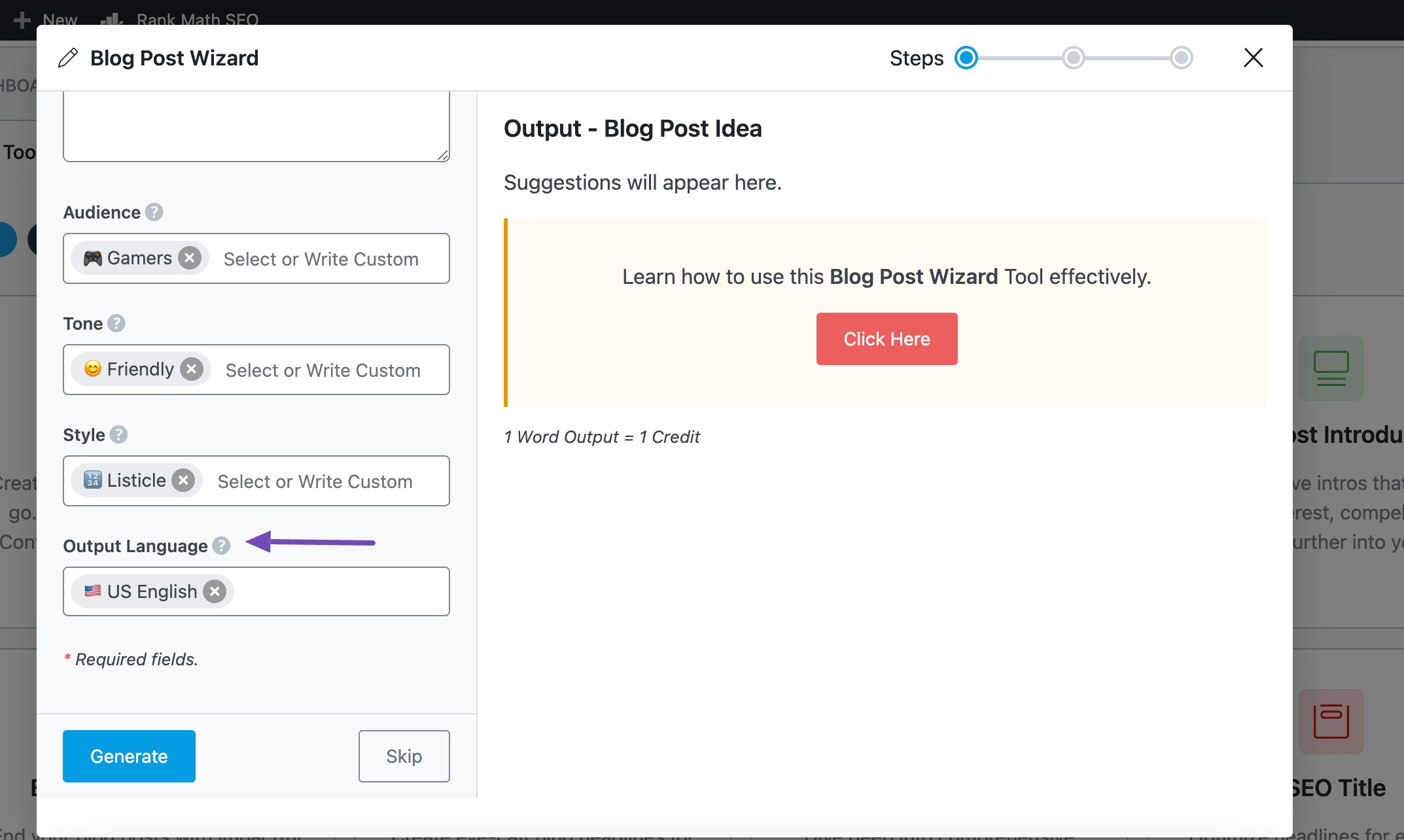 Select Output language