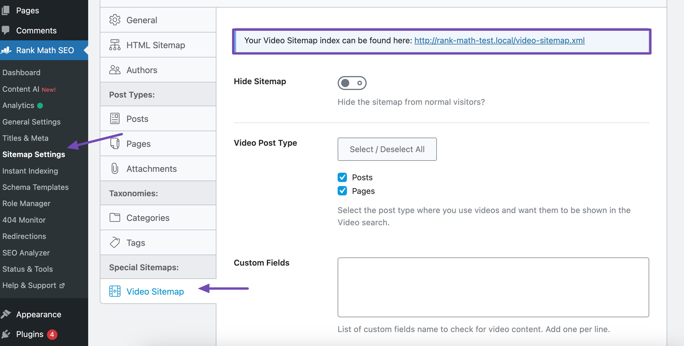 Video Sitemap settings in Rank Math