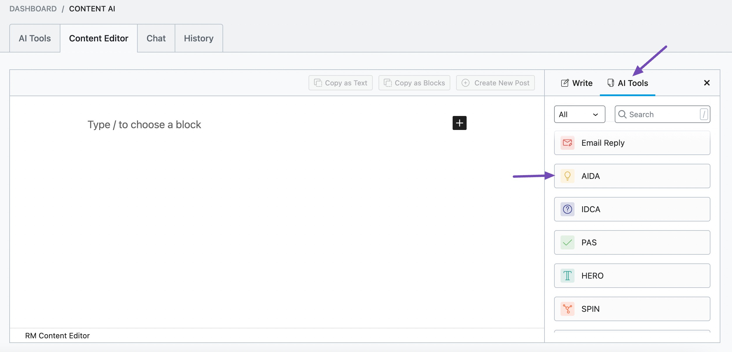 AIDA tool in Rank Math