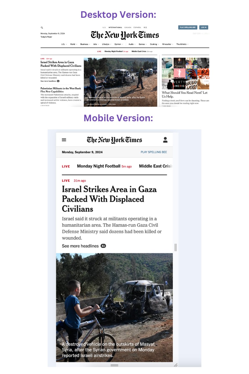 Desktop and Mobile Versions of a news website