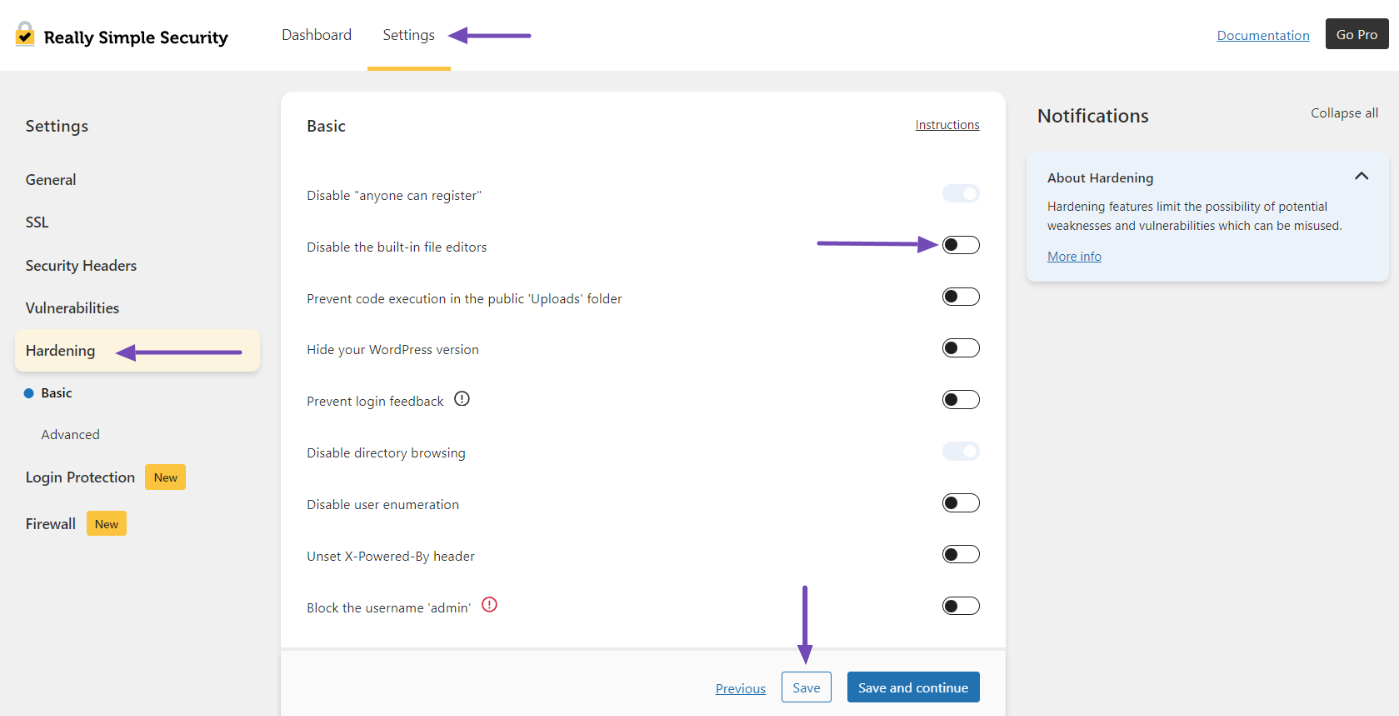 Disable the built-in file editors from Really Simple Security plugin