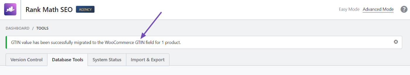 GTIN value has been successfully migrated to the WooCommerce GTIN field 