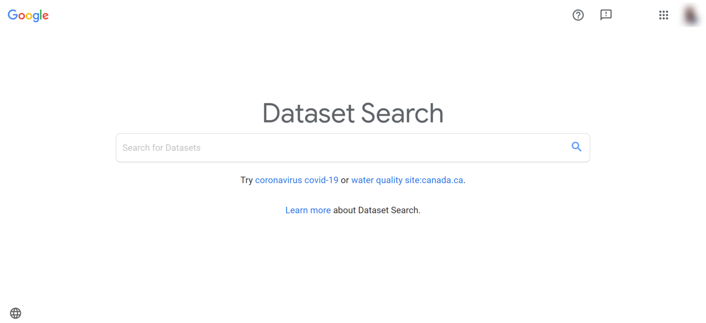 Image of the Google Dataset vertical search engine