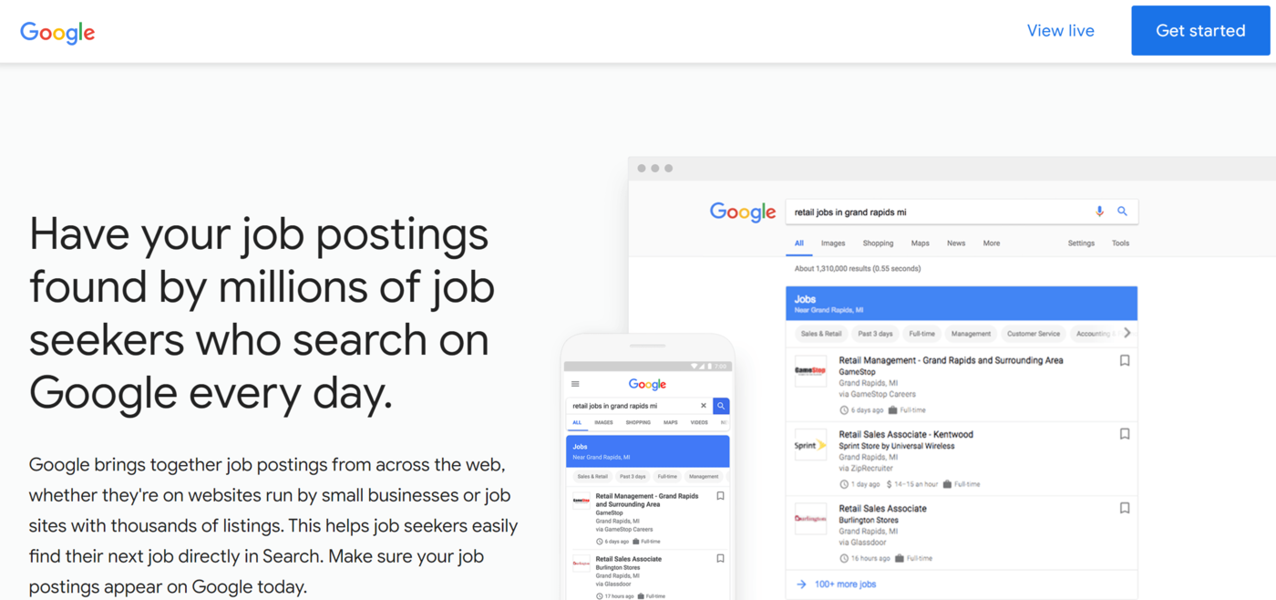 Image of the Google Jobs vertical search engine