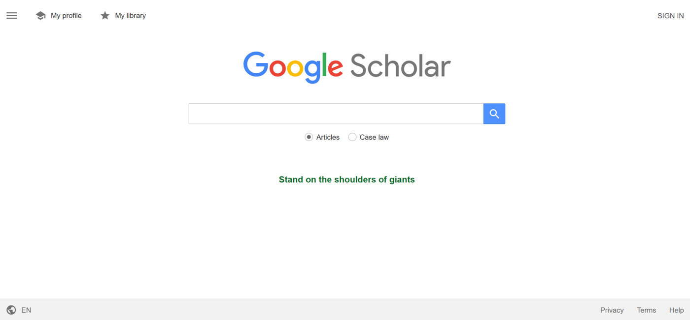 Image of the Google Scholar vertical search engine