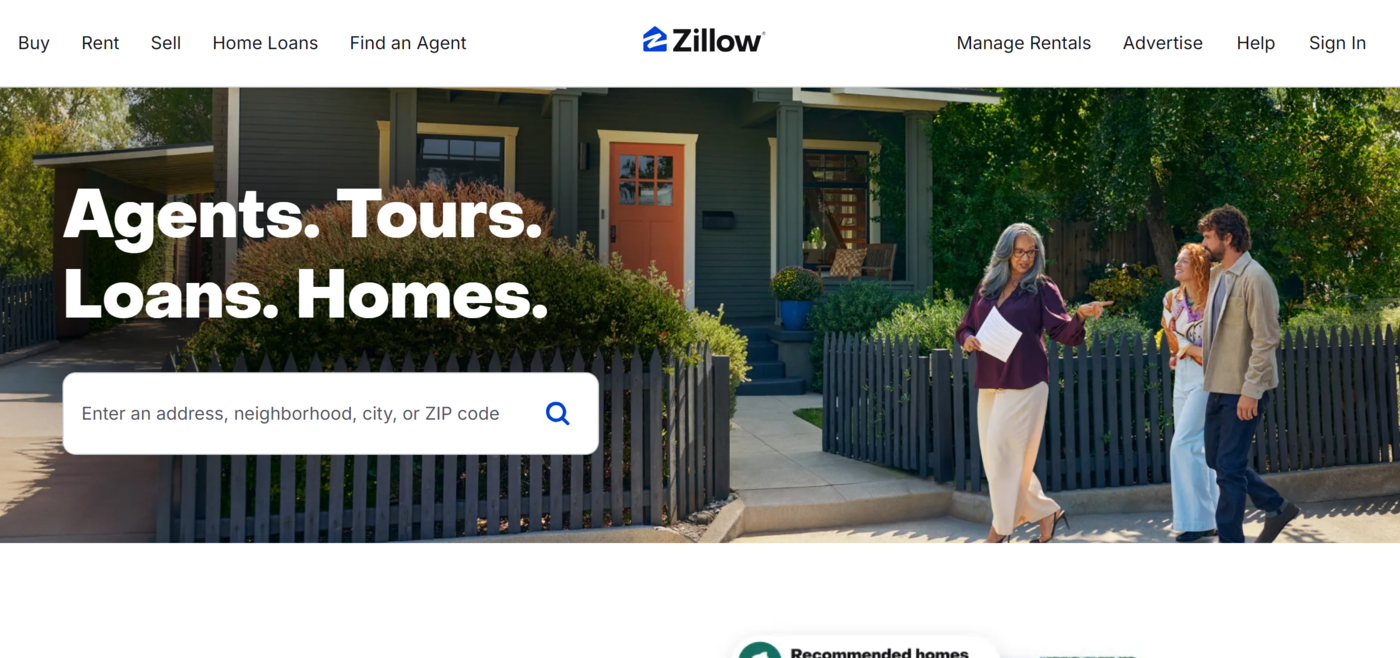 Image of the Zillow vertical search engine