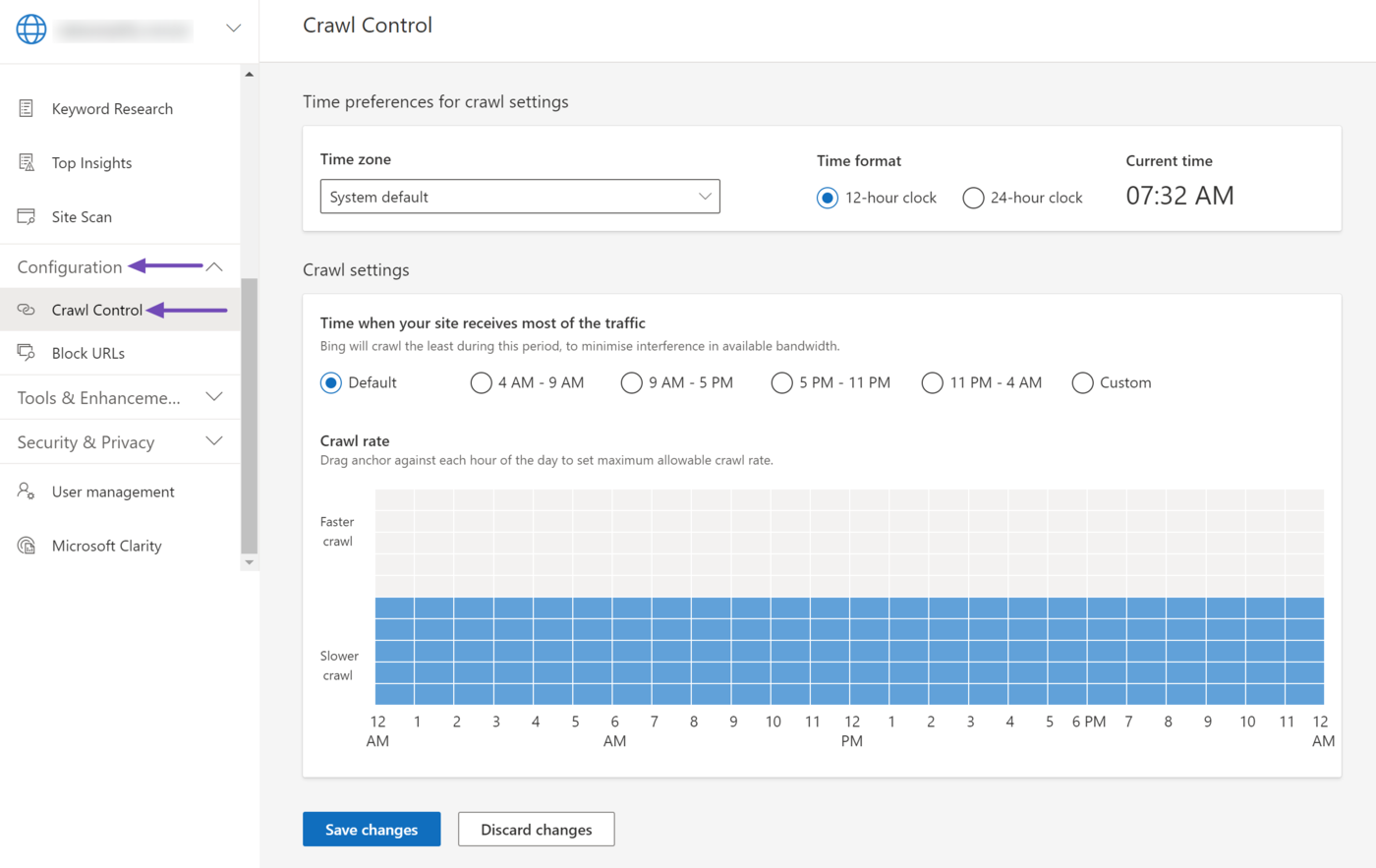 Overview of the Crawl Control setting in Bing Webmaster Tools