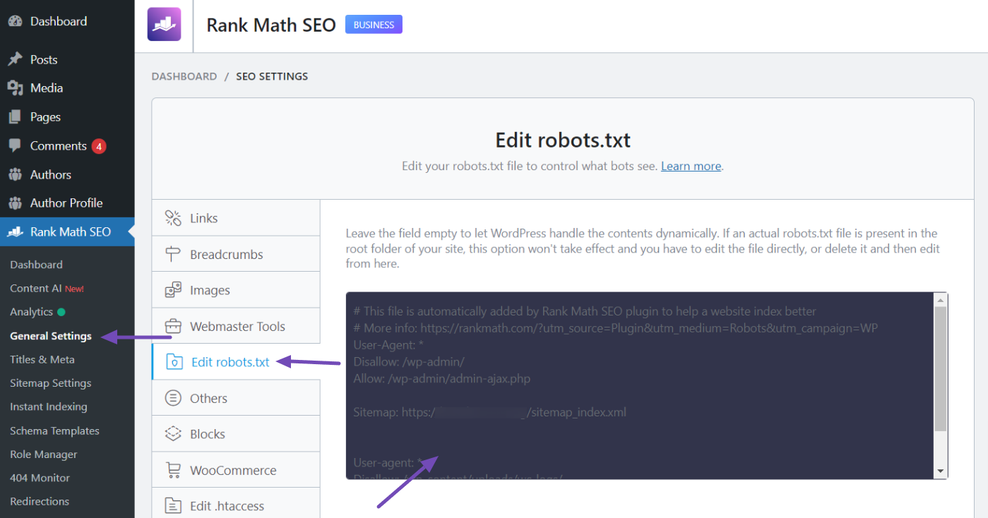 Rank Math robots.txt option