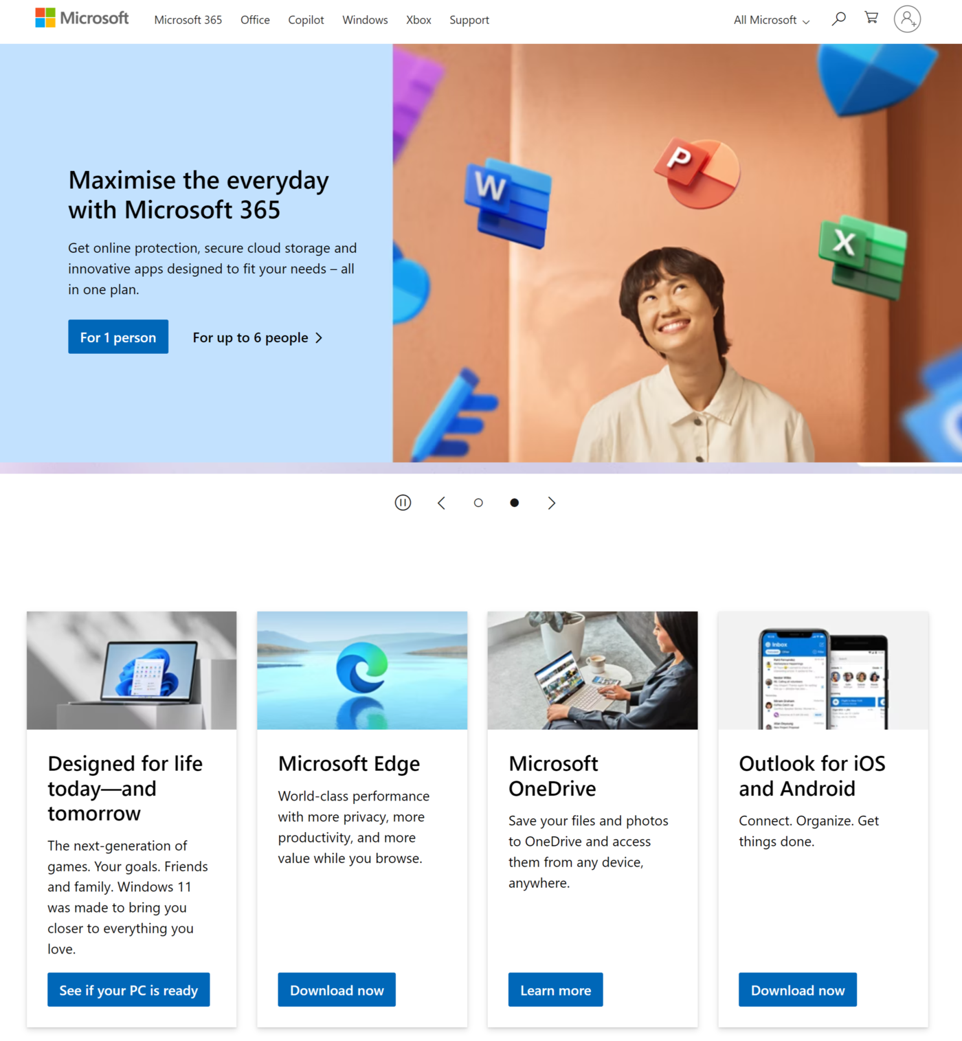 Sample of Microsoft's website