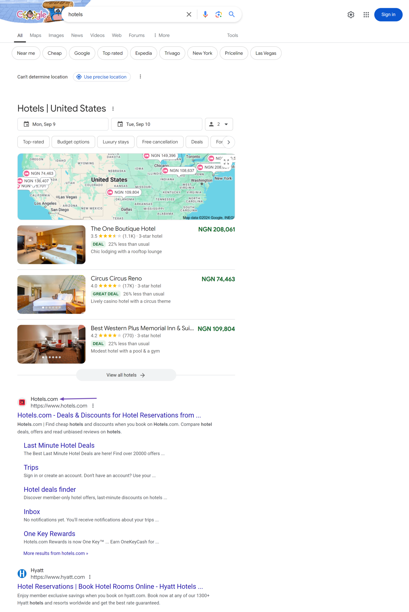 Sample of an exact match domain on Google results pages