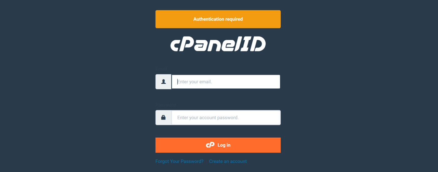 Sample of the cPanel login page