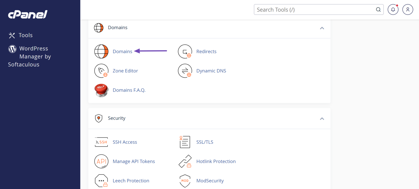 Select Domains in cPanel