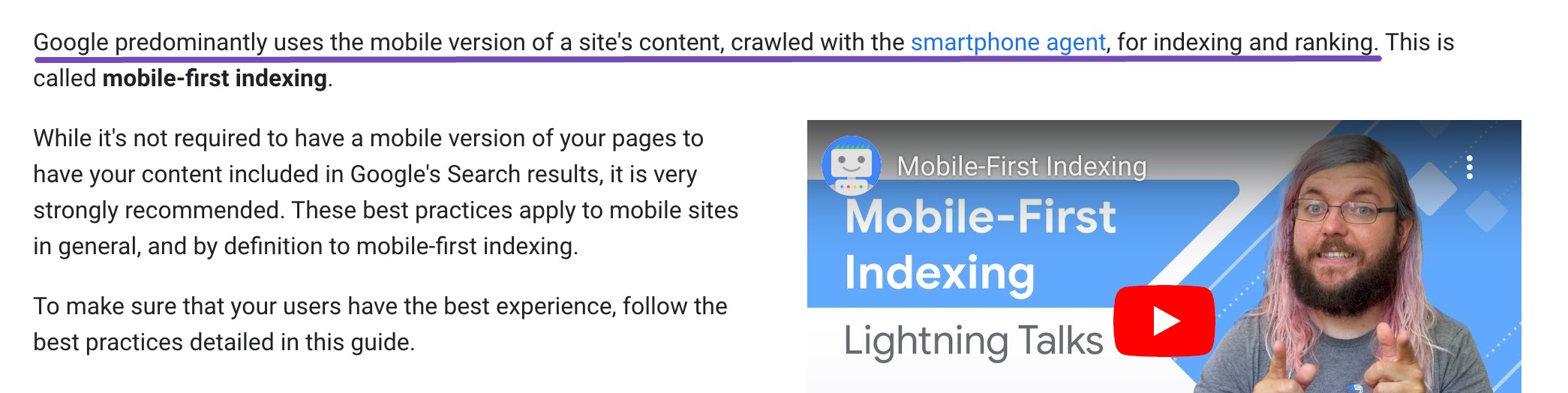 Google guidelines for mobile-first indexing