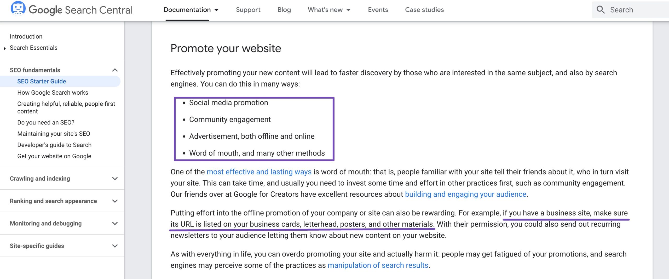 Promote your website guidelines