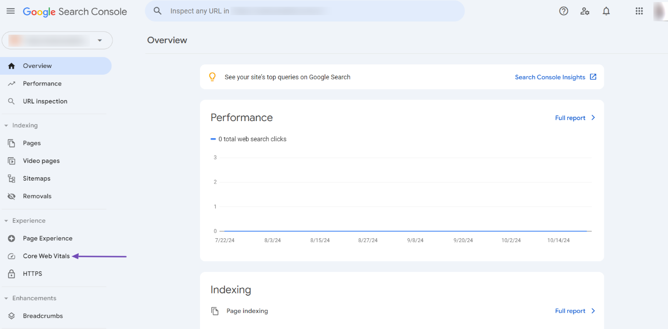 Click Core Web Vitals in Google Search Console 