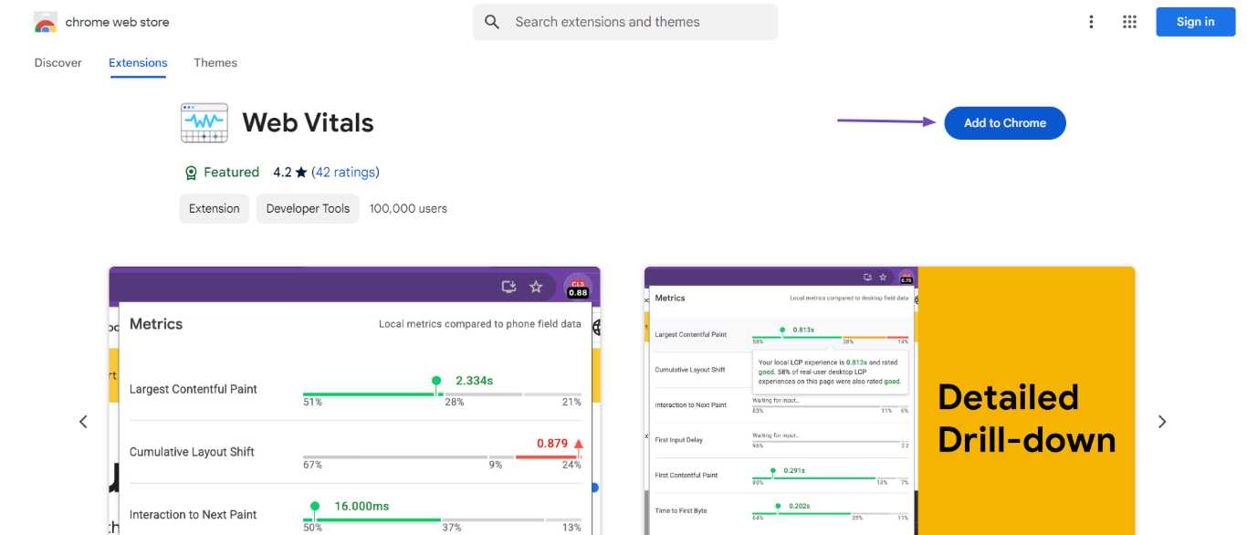 Download the Web Vitals extension