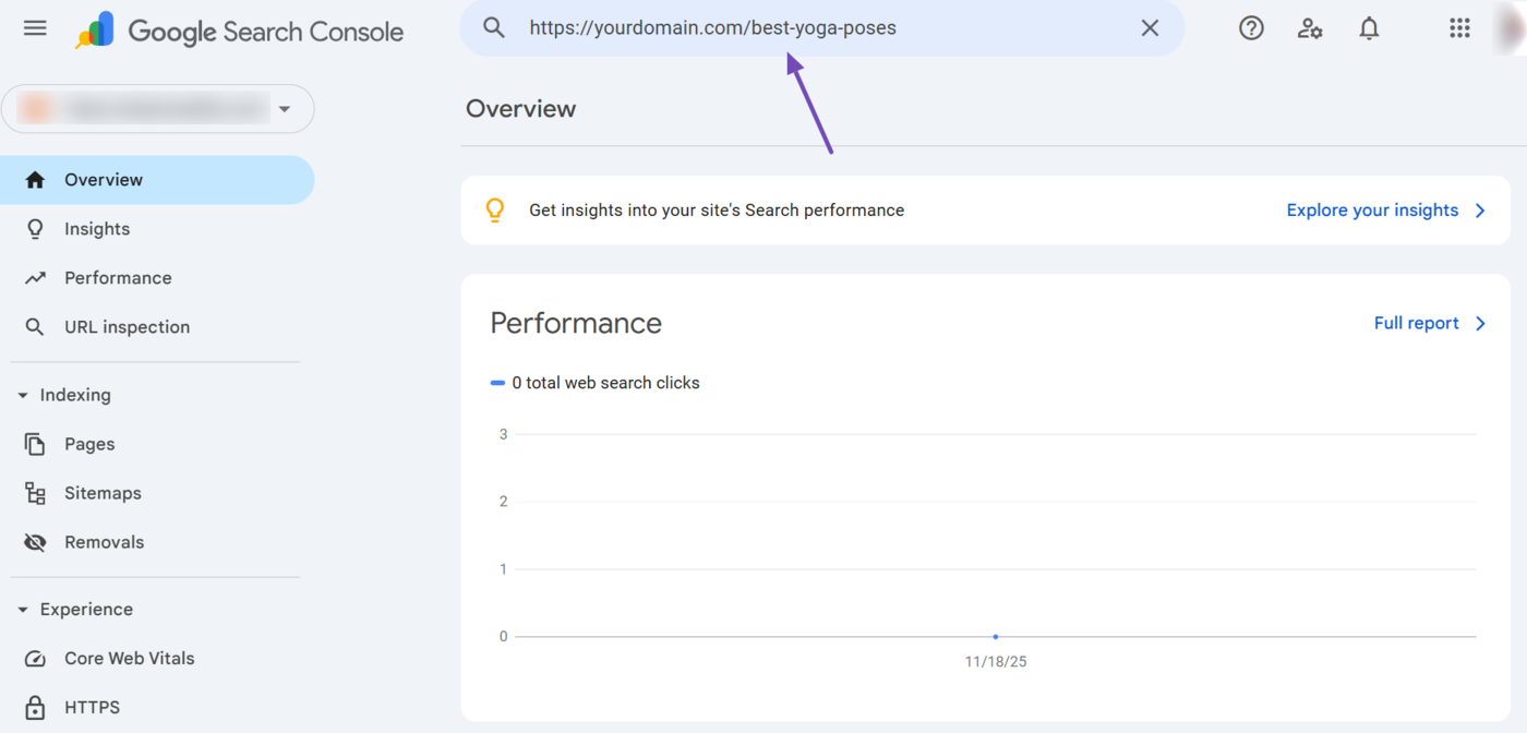 Enter your URL into the Google Search Console URL inspection tool