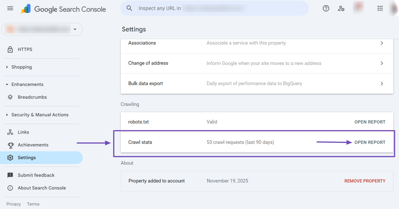 Head to Crawl Stats and click Open report