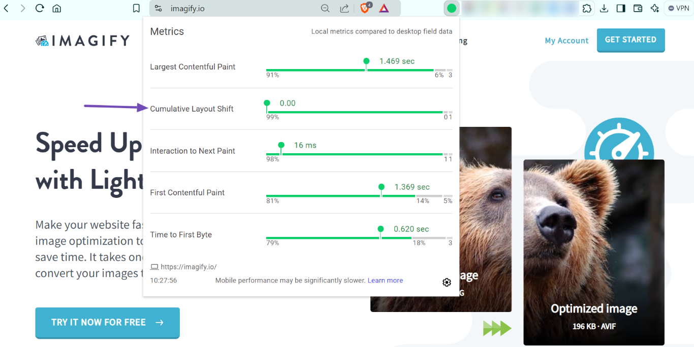 Sample of the cumulative layout shift of a webpage