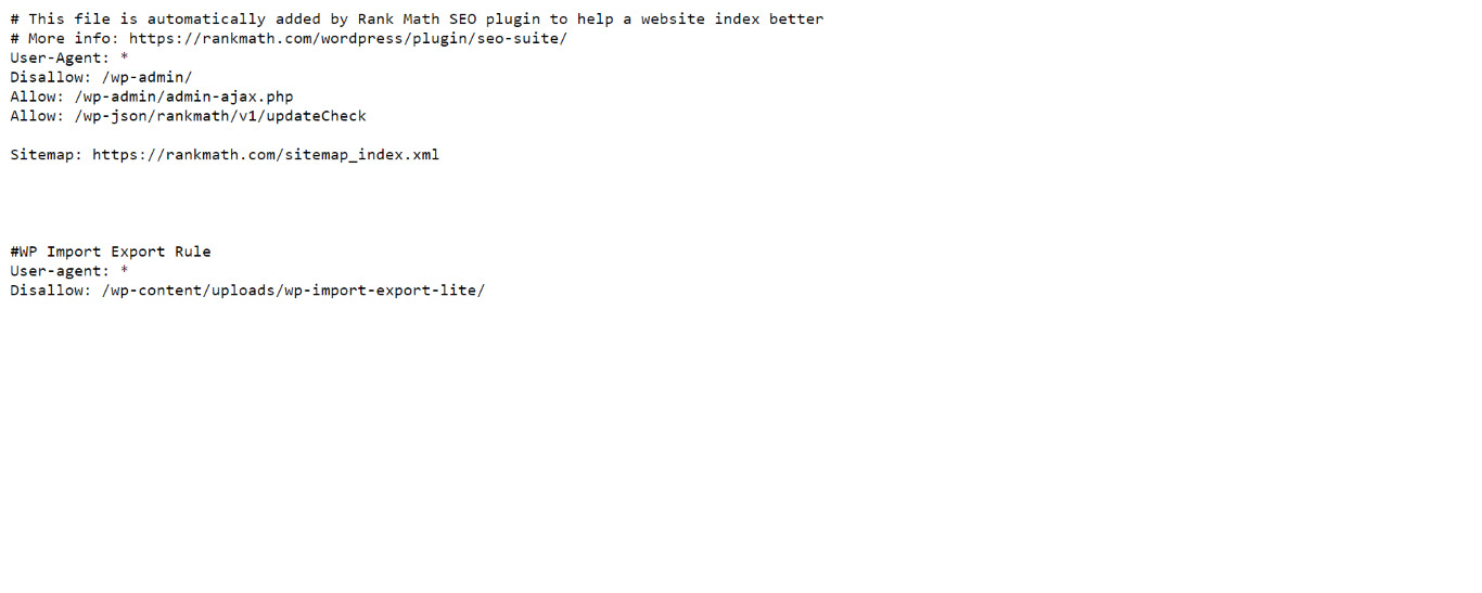 Sample of the robots.txt file on a website