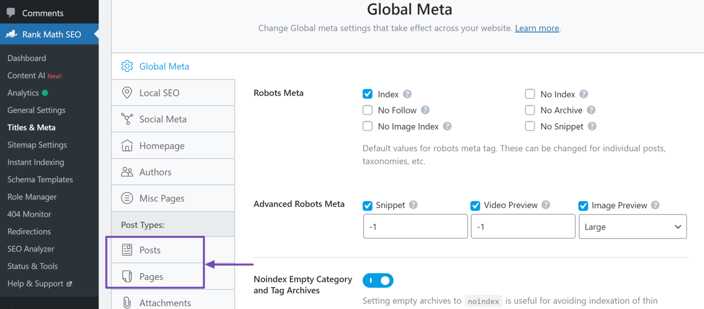 Select Posts or pages