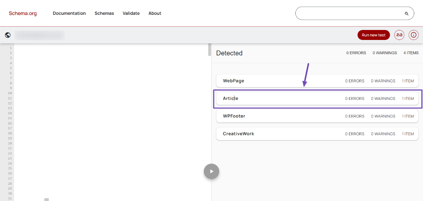 Verify implemented WebSite Schema markup