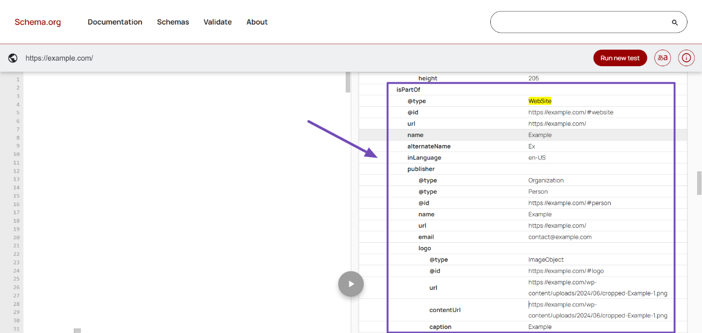 WebSite Schema on Schema Markup Validator