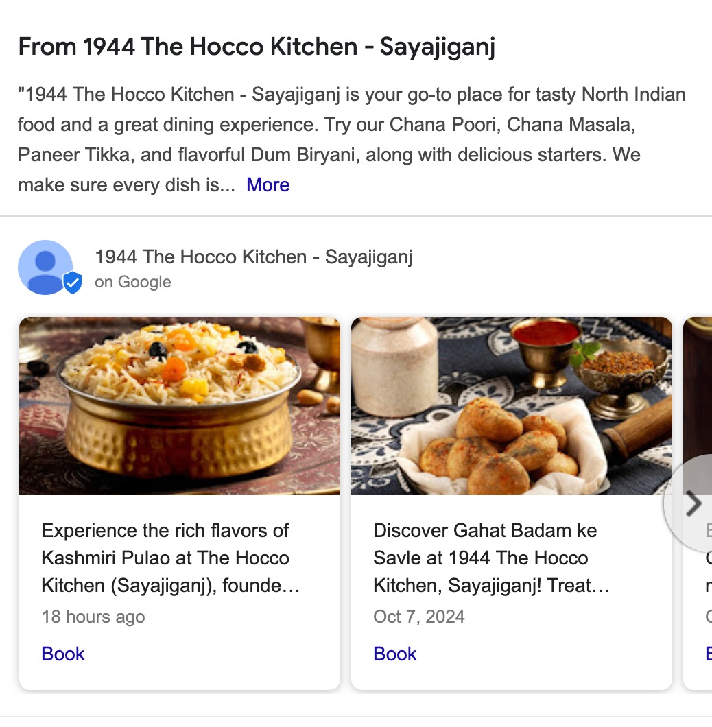 Example of a restaurant post on Google