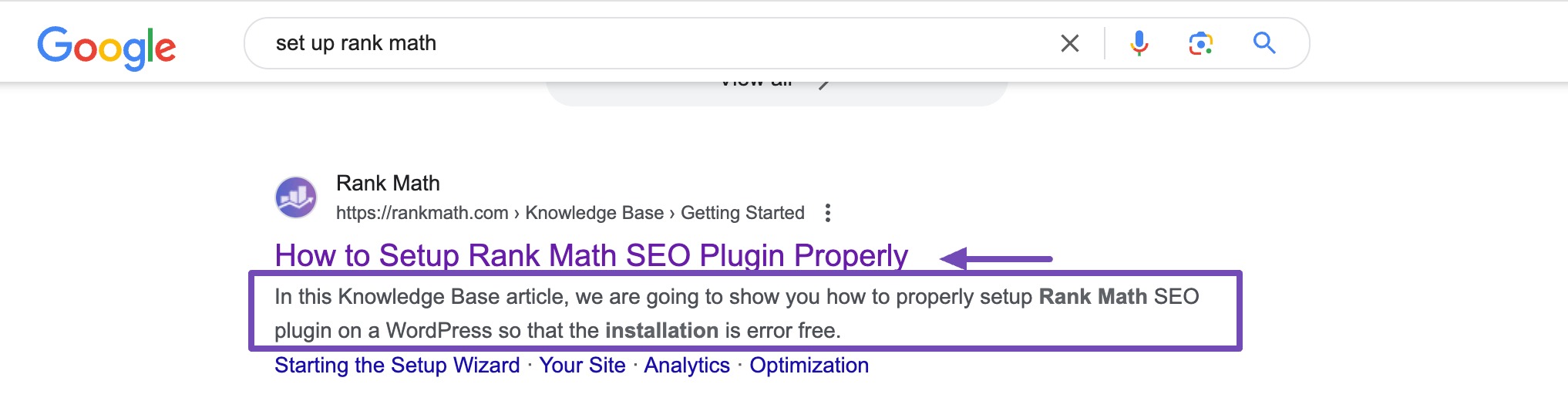 Example of title and meta description in SERPs