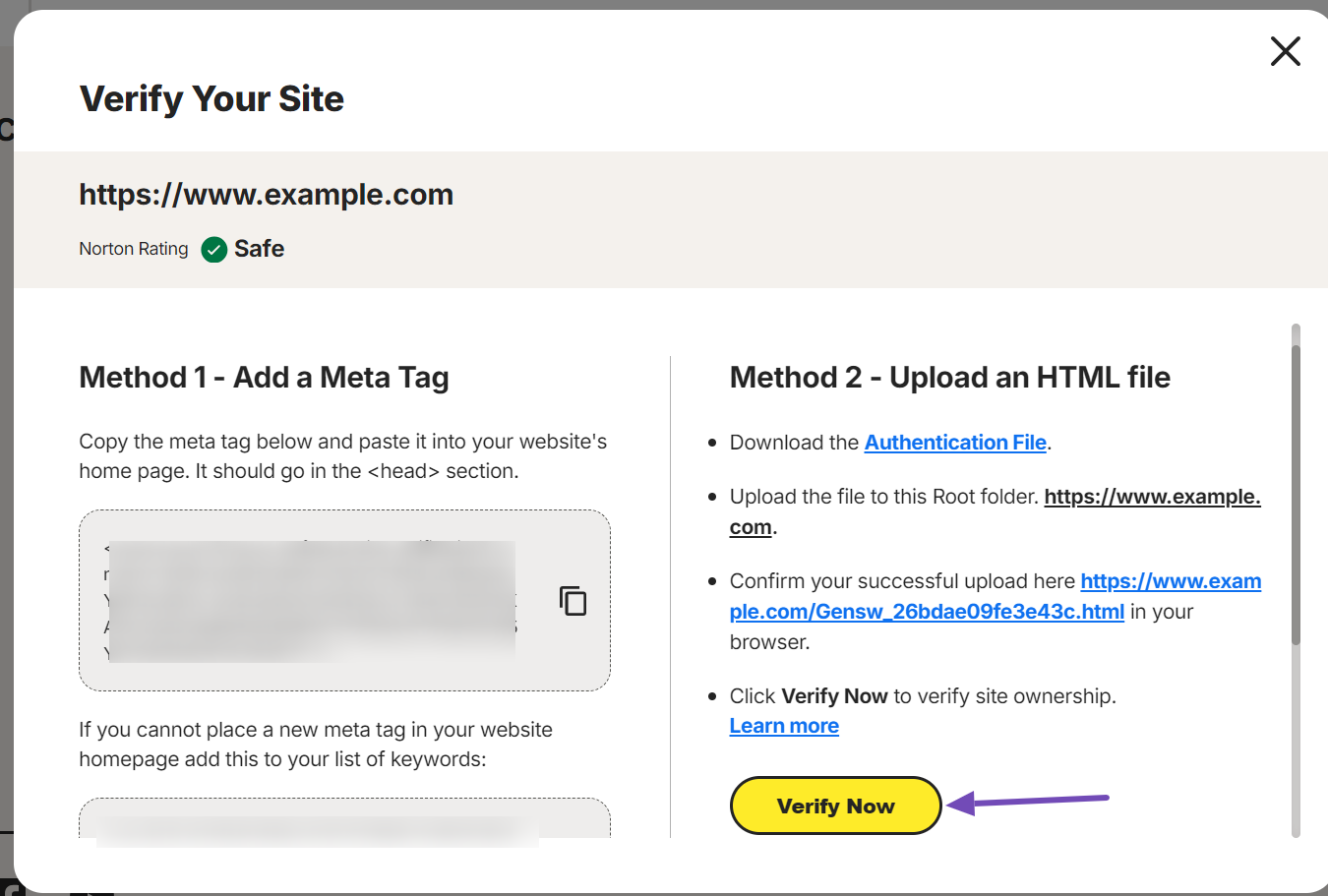 verify your site on Notion Safe Web