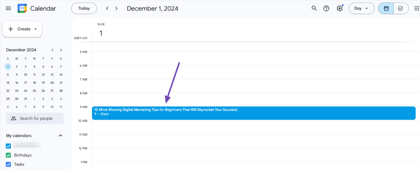 Content Schedule imported to Google calendar 