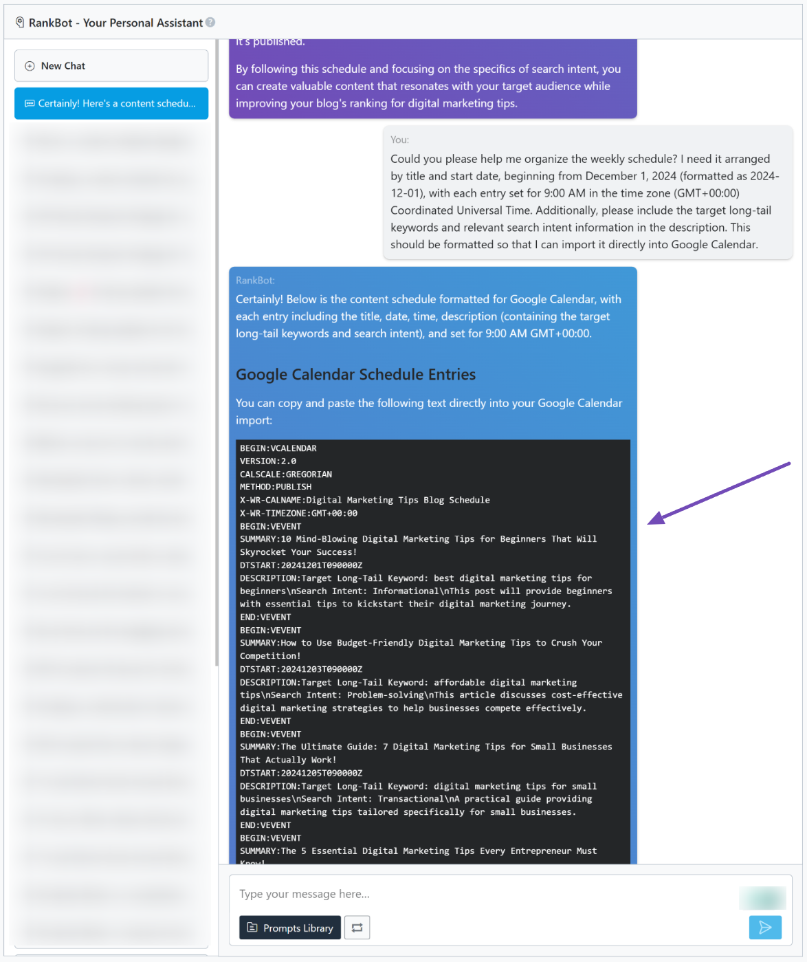 Content Schedules formatted for importing