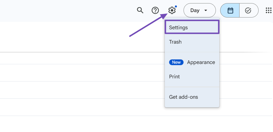 Google Calendar settings icon