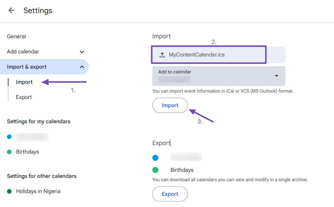 Import content schedules to Google Calendar