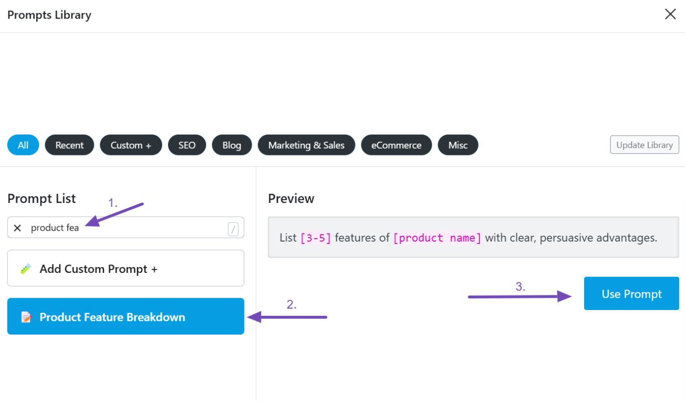 Product Feature Breakdown prompt