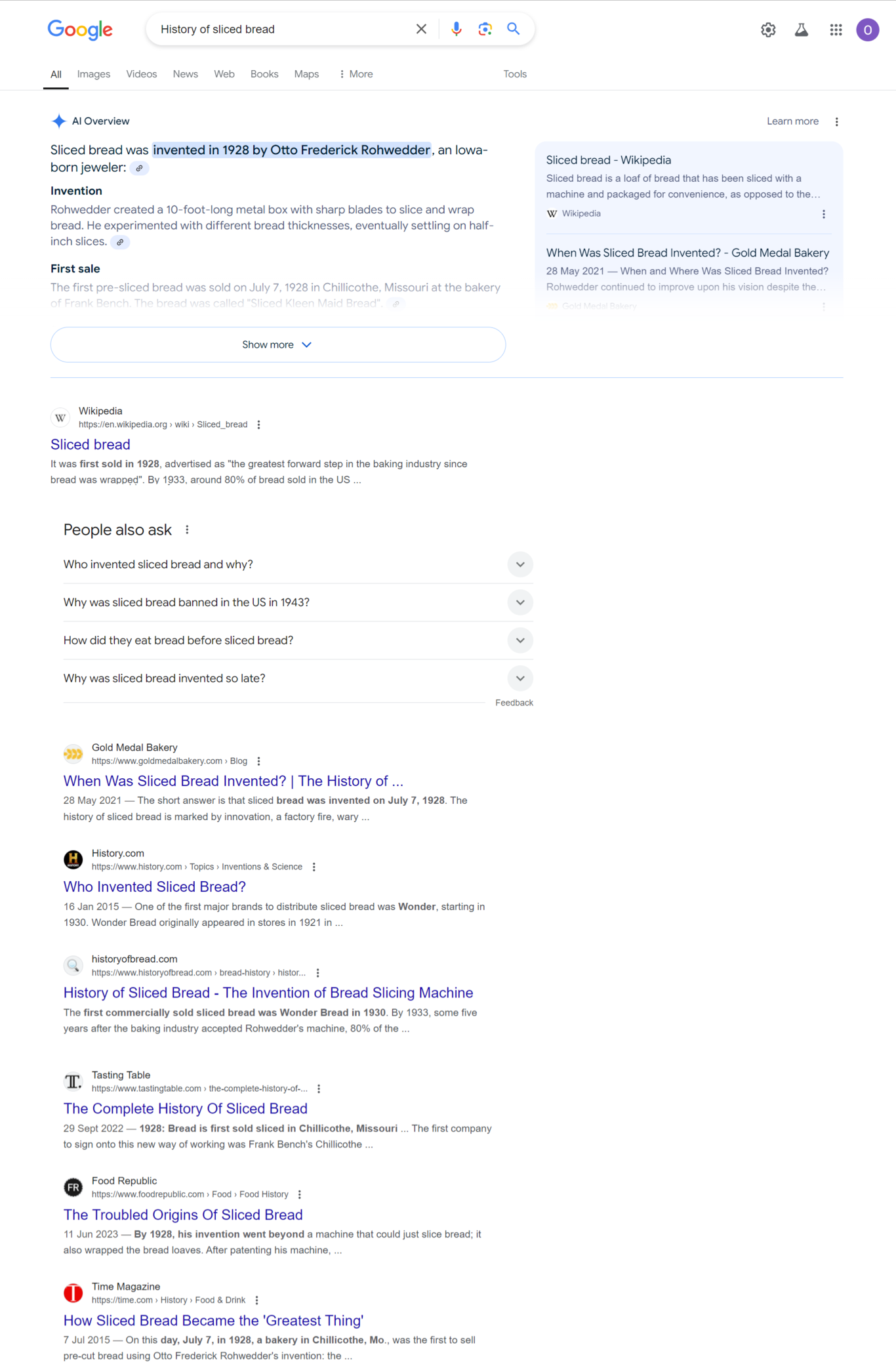 Sample of a non-universal search results page