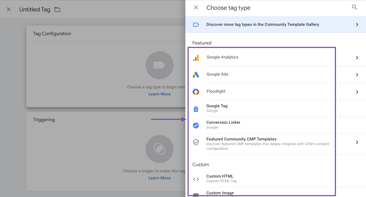 Sample of the tags in Google Tag Manager