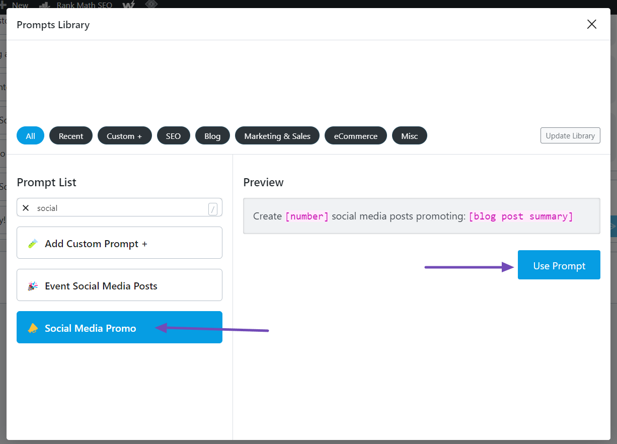 Select the Social Media Promo prompt