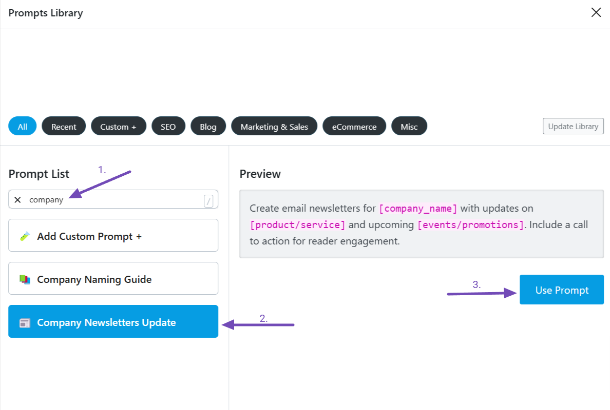 The Content AI Company Newsletter Update prompt