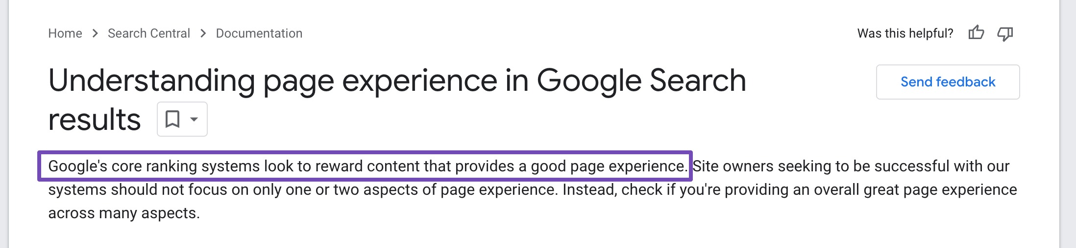 Google guidelines for page experience