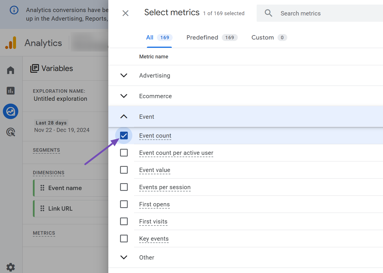 Add Event count to your report