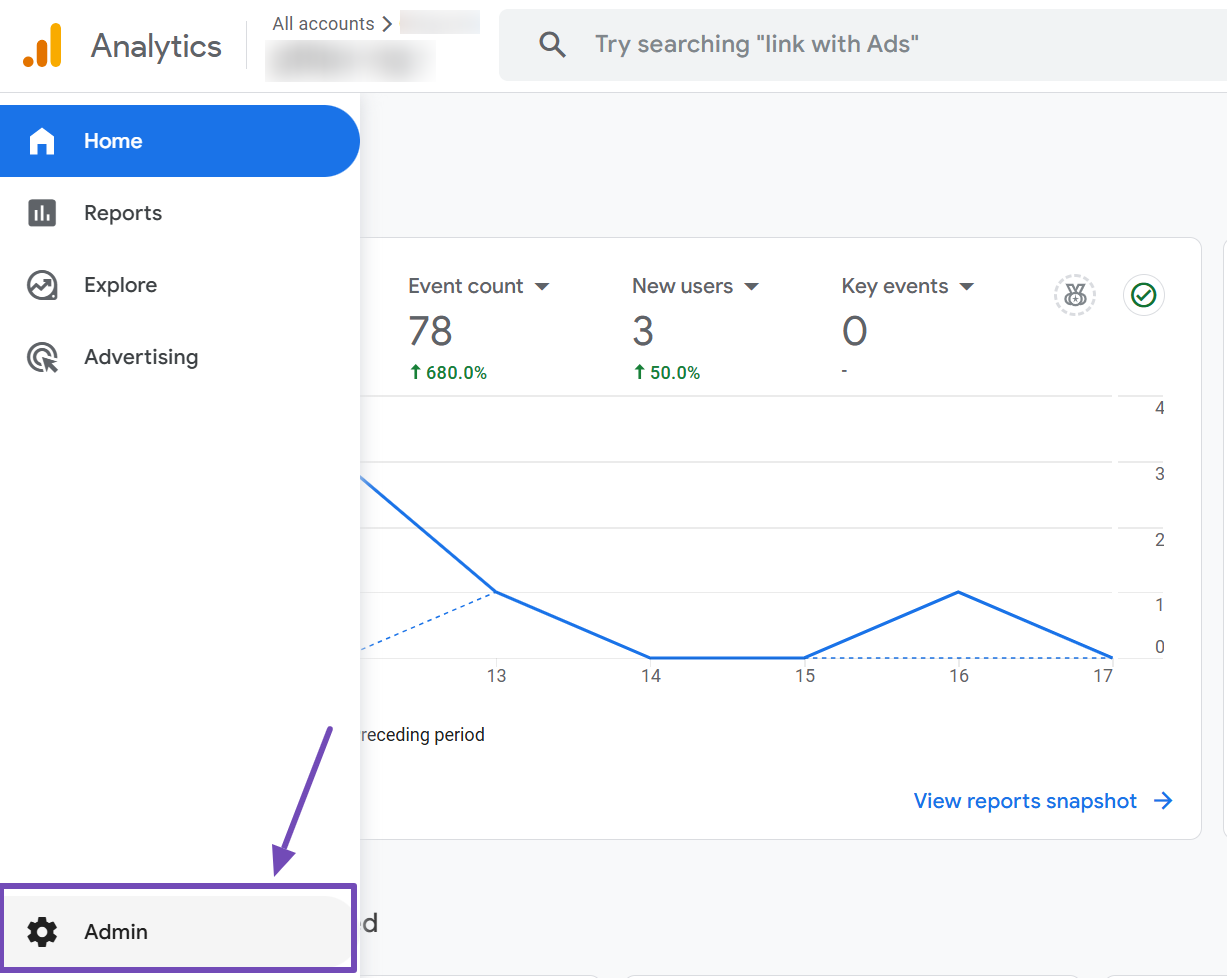 Admin section in Google Analytics