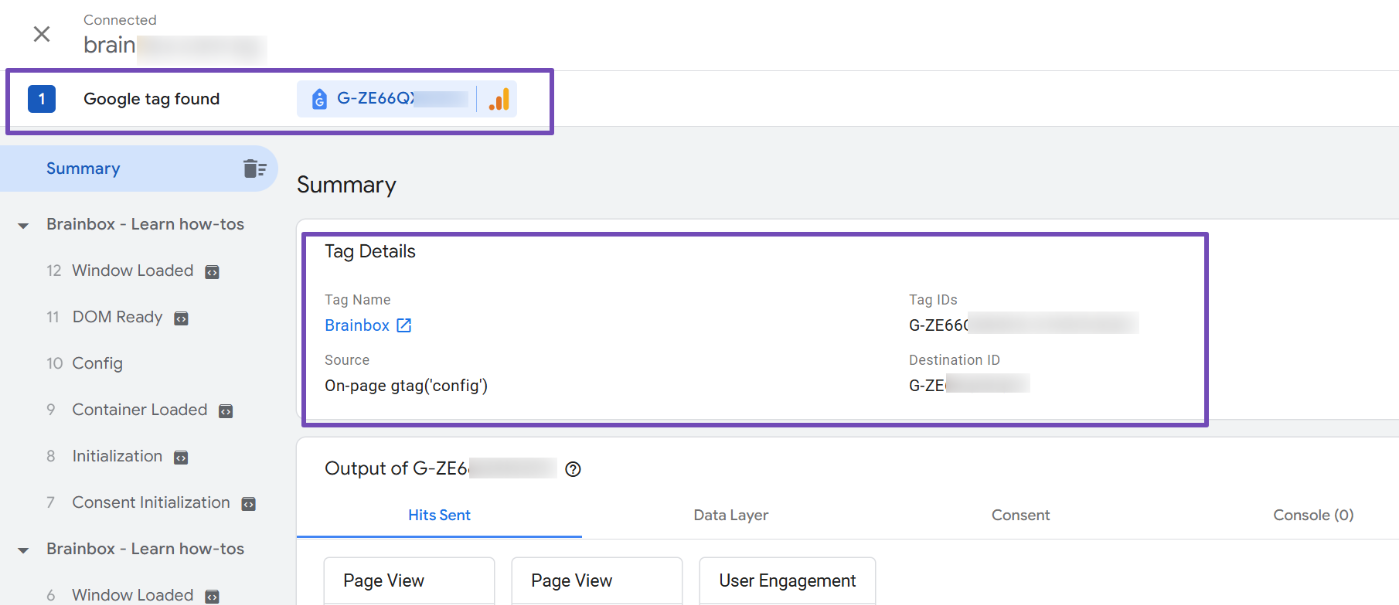 Confirm the installation of Google Analytics