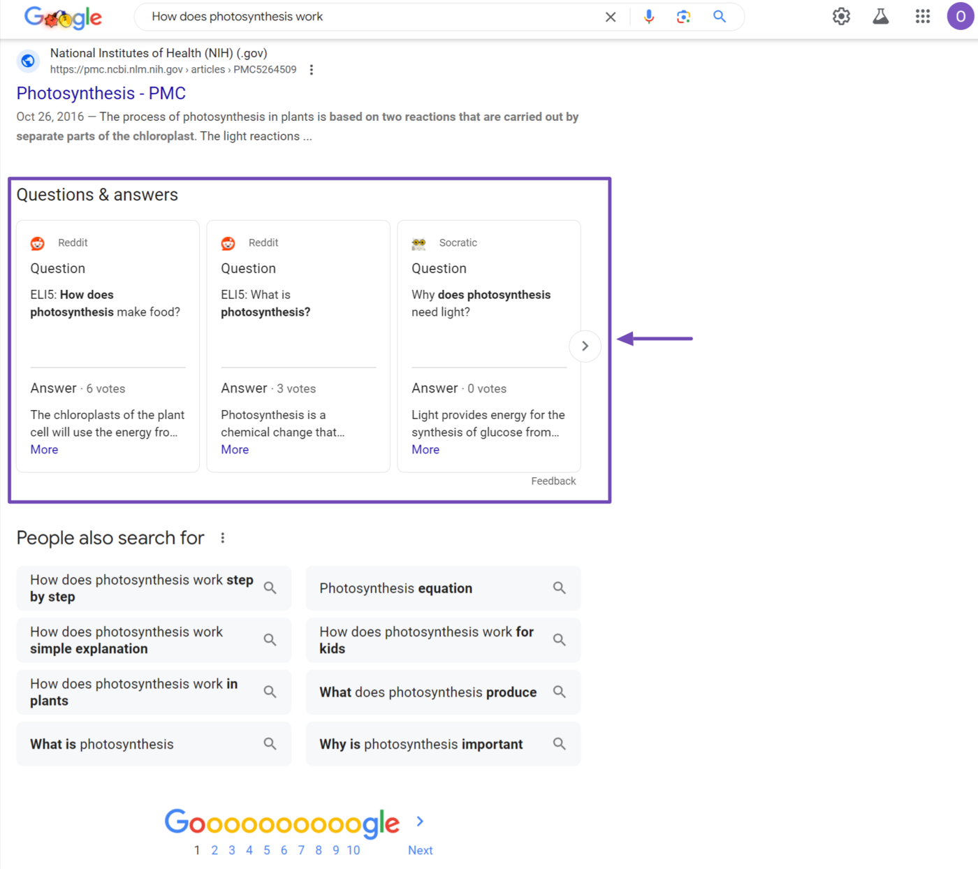 Education Q&A rich results on Google results pages