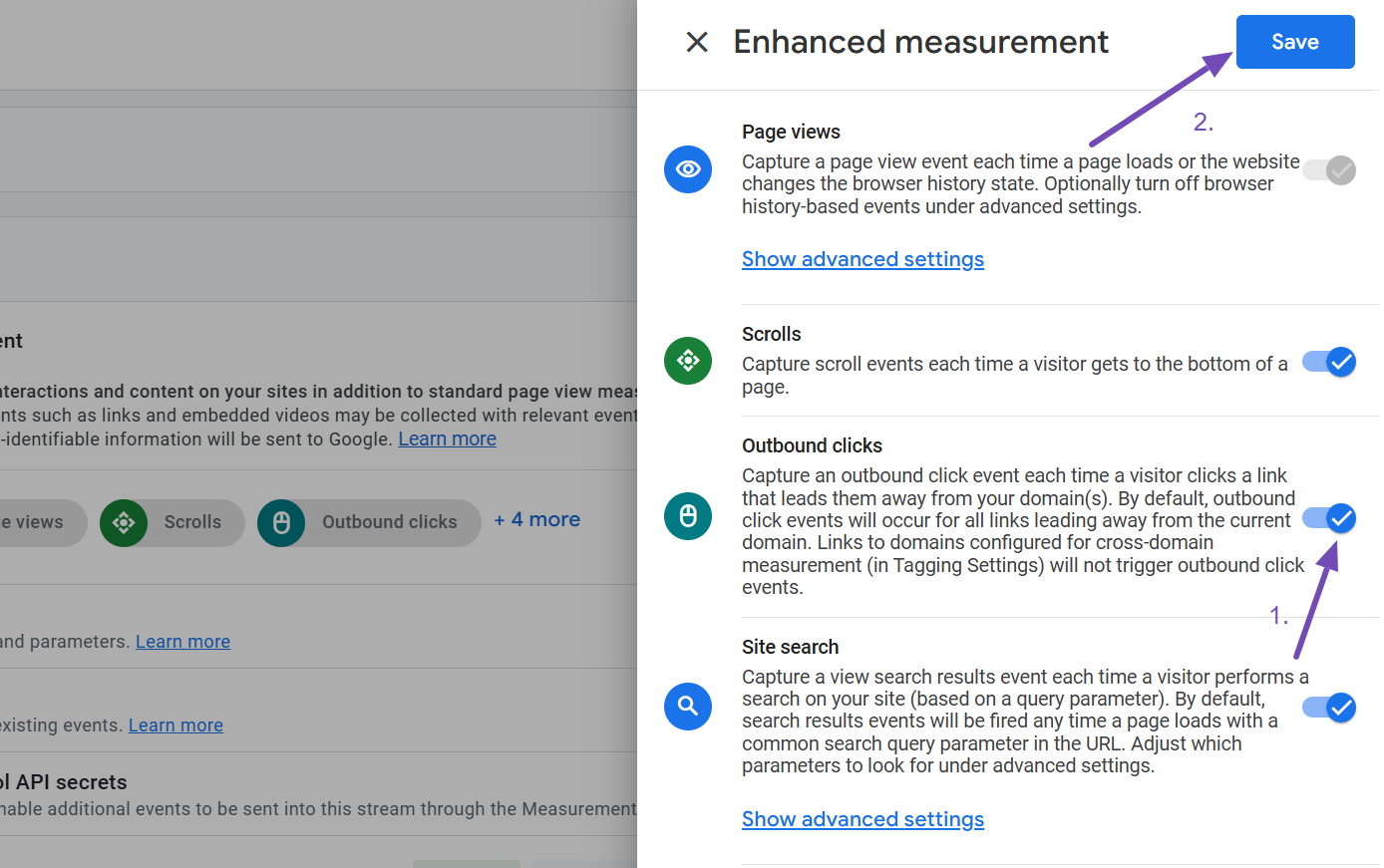 Enable Outbound clicks on GA4