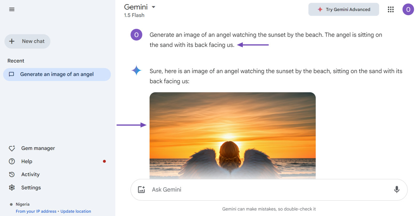 Enter a prompt to generate images in Gemini