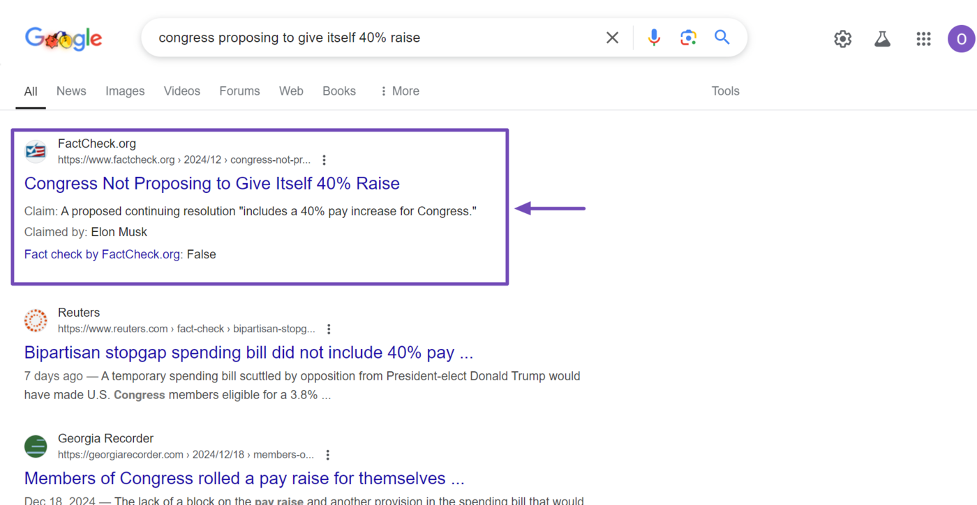 Fact check rich results on Google results pages