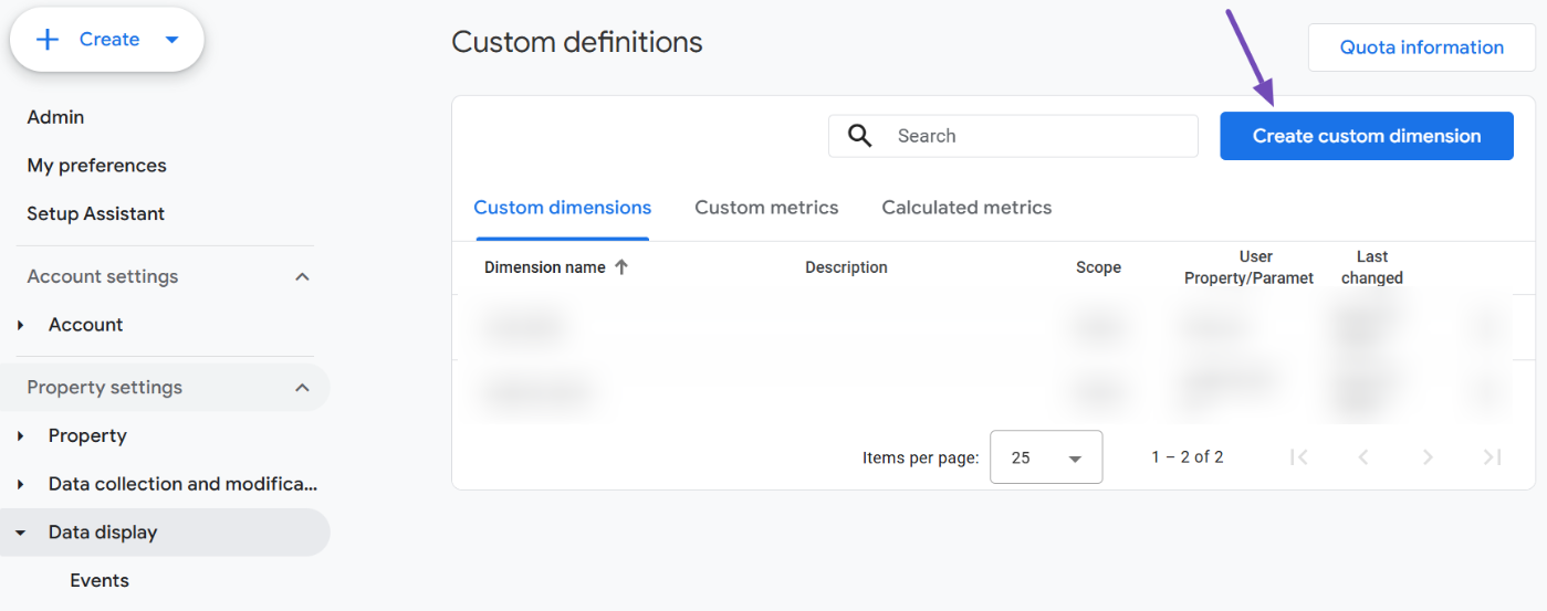 GA4 custom definitions